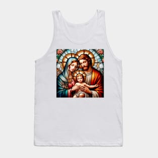 Christian stained glass of the Biblical Holy Family: Saint Joseph, Our Lady and the Child Jesus Tank Top